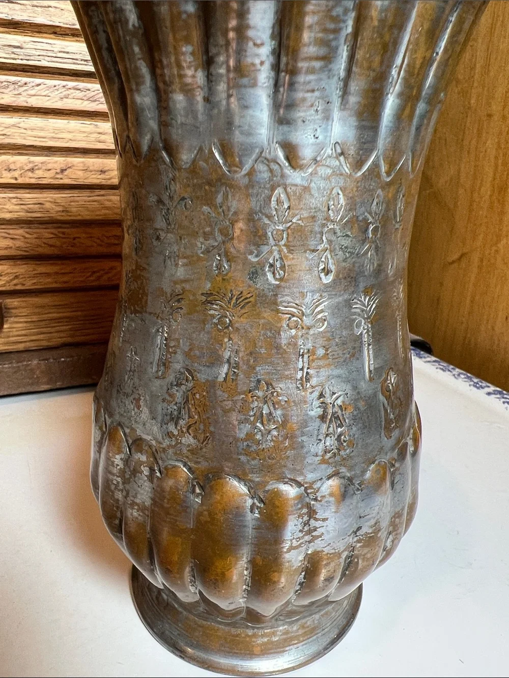 Mid Century Egyptian Hand Hammered Copper Bud Vase - Pyramid Co. Egypt 7.5